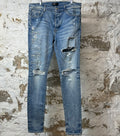 Amiri Distressed Side Spell Blue Denim Jeans Sz 36