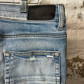 Amiri MX1 Camo Patch Light Blue Denim Jeans Sz 32