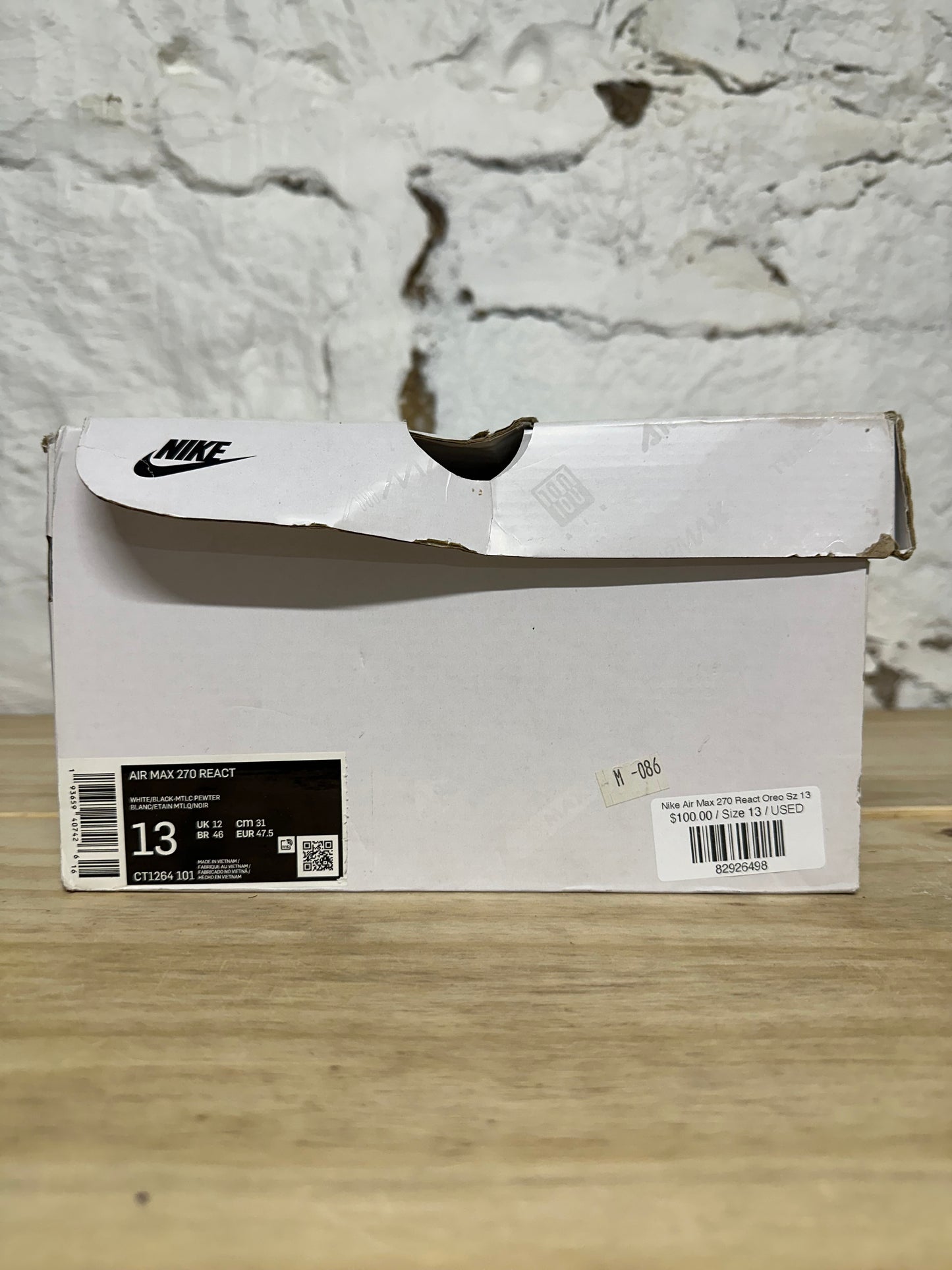 Nike Air Max 270 React Oreo Sz 13