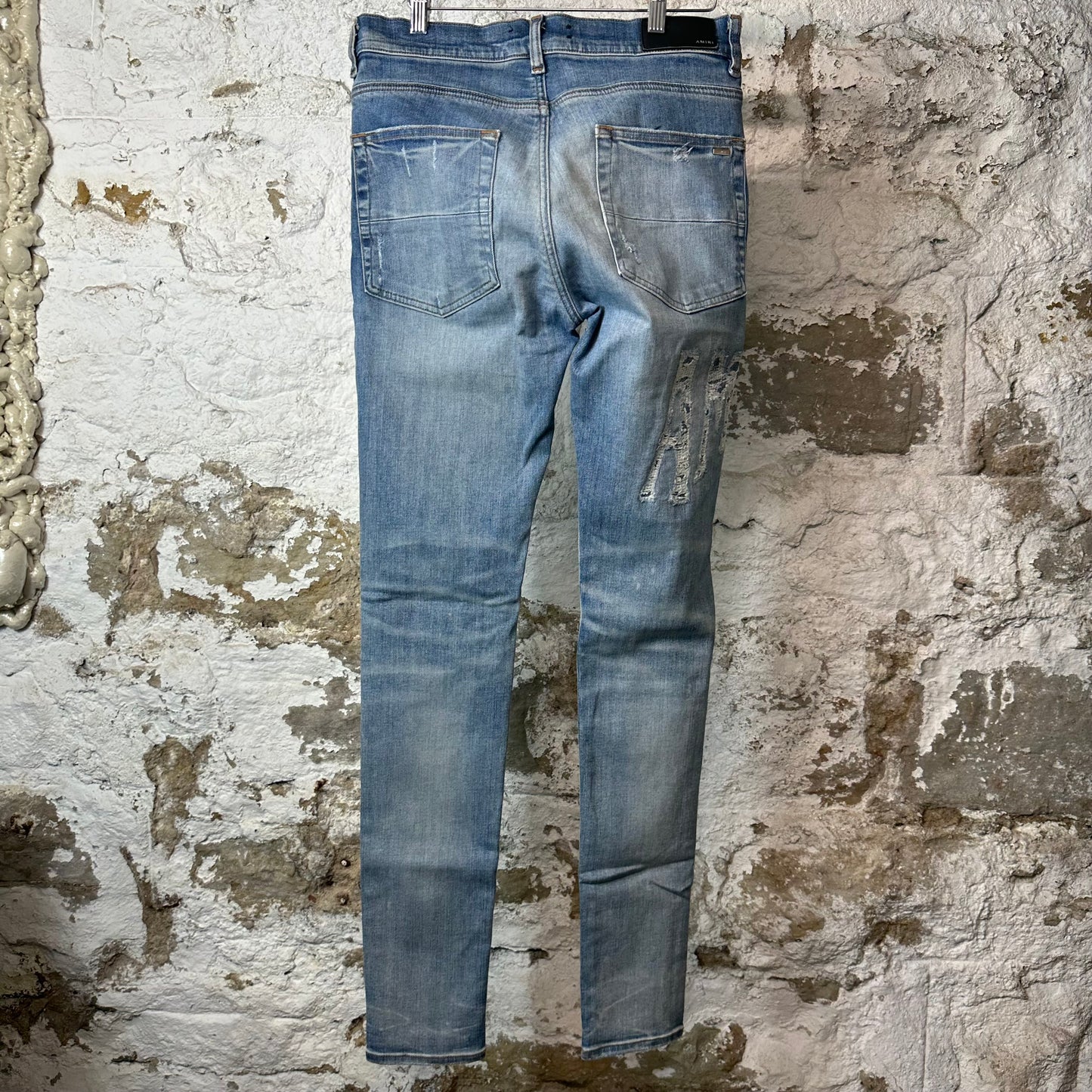 Amiri Distressed Side Spell Blue Denim Jeans Sz 31