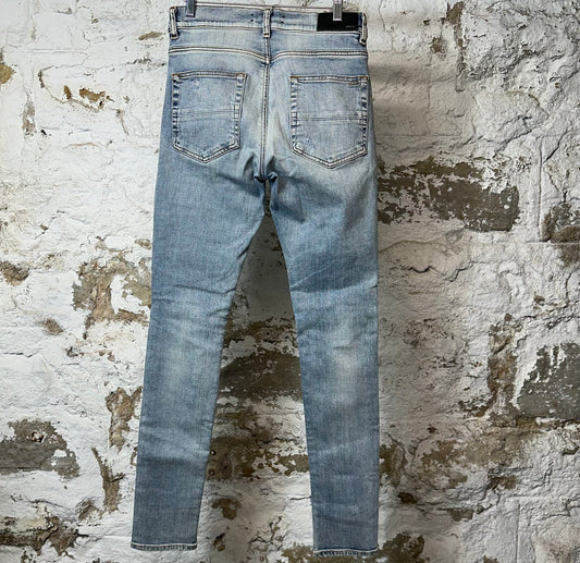 Amiri MX1 Black Leather Blue Thrasher Denim Jeans Sz 30