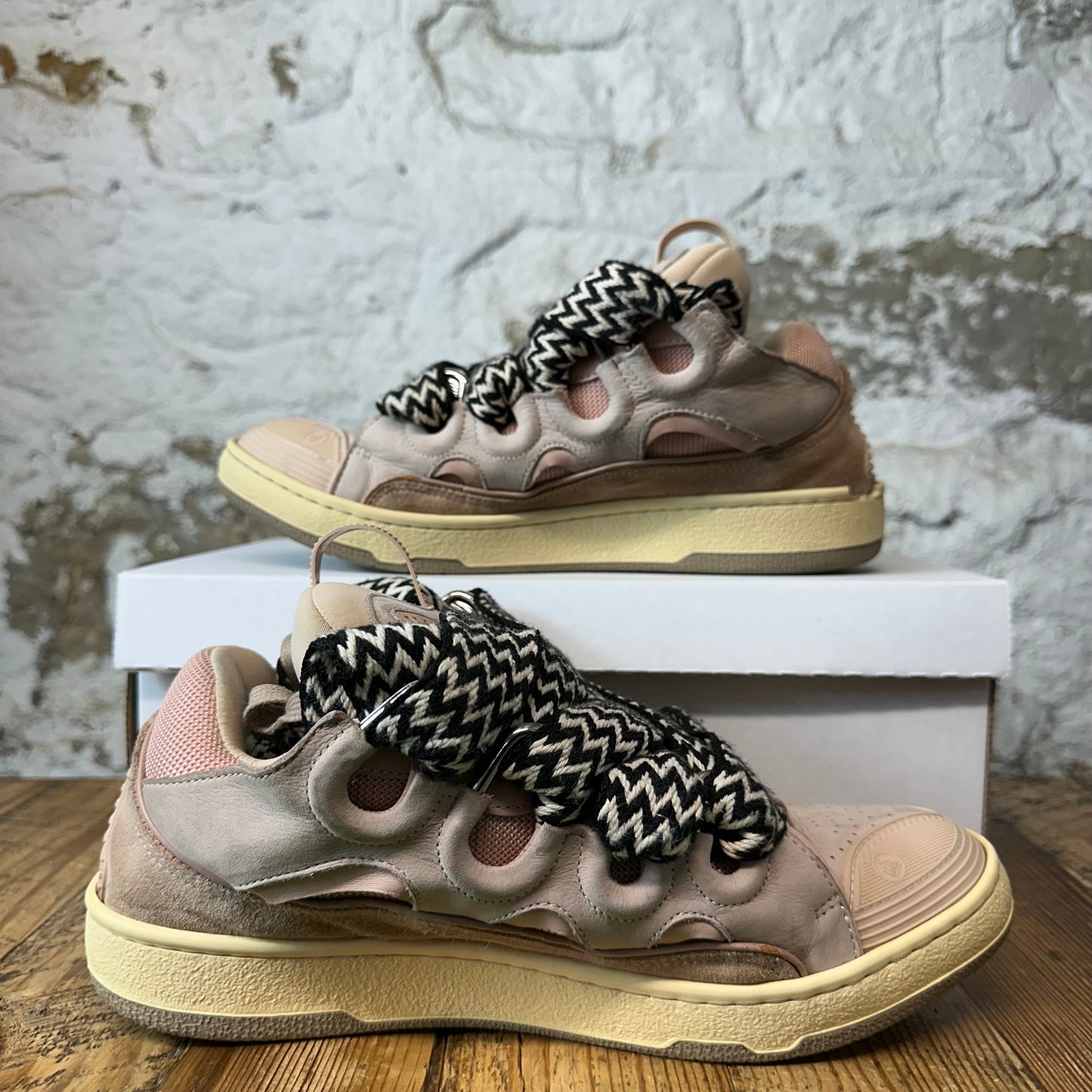 Lanvin Curb Black White Lace Pink Sneaker Sz 9 (42)