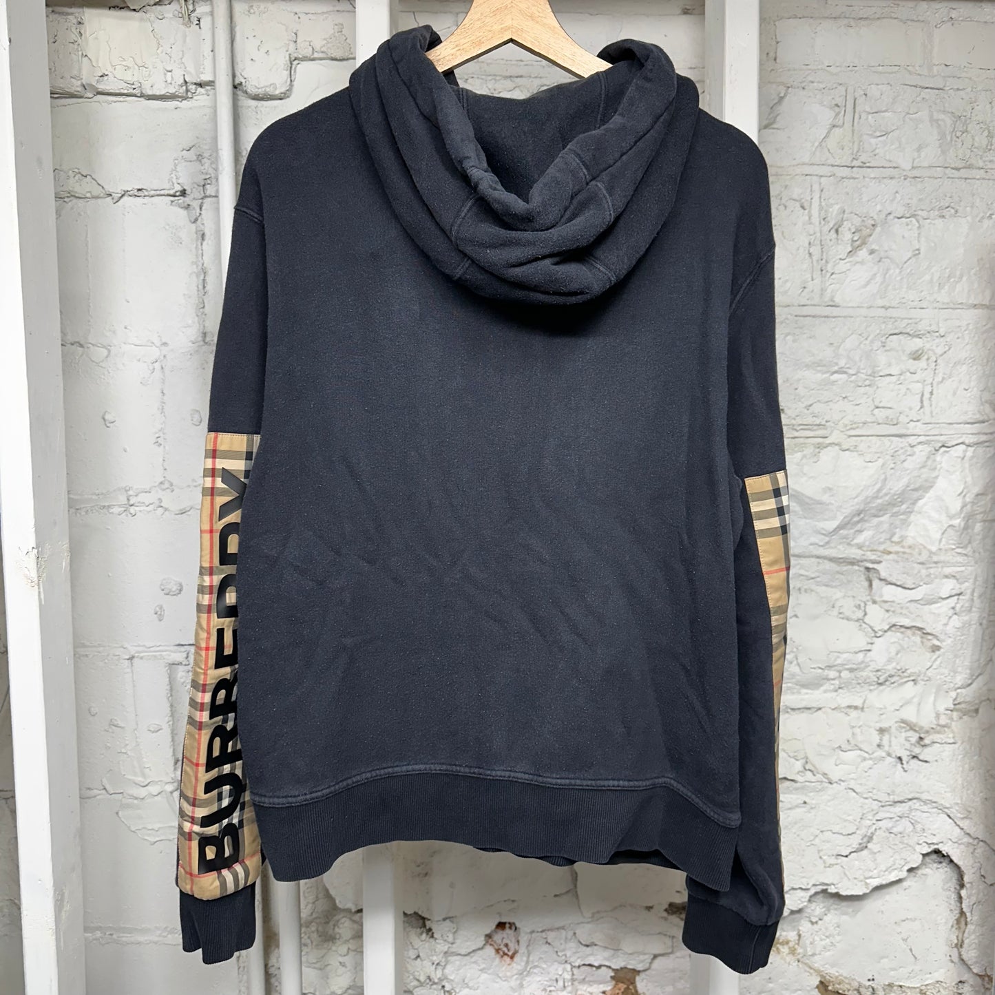 Burberry Sleeve Plaid Black Zip Up Hoodie Sz M