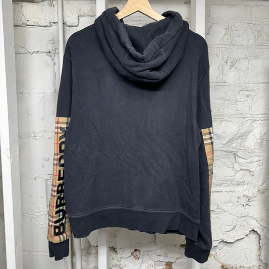 Burberry Sleeve Plaid Black Zip Up Hoodie Sz M