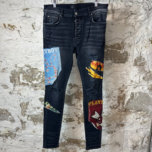 Amiri Playboy Logos Black Denim Jeans Sz 32
