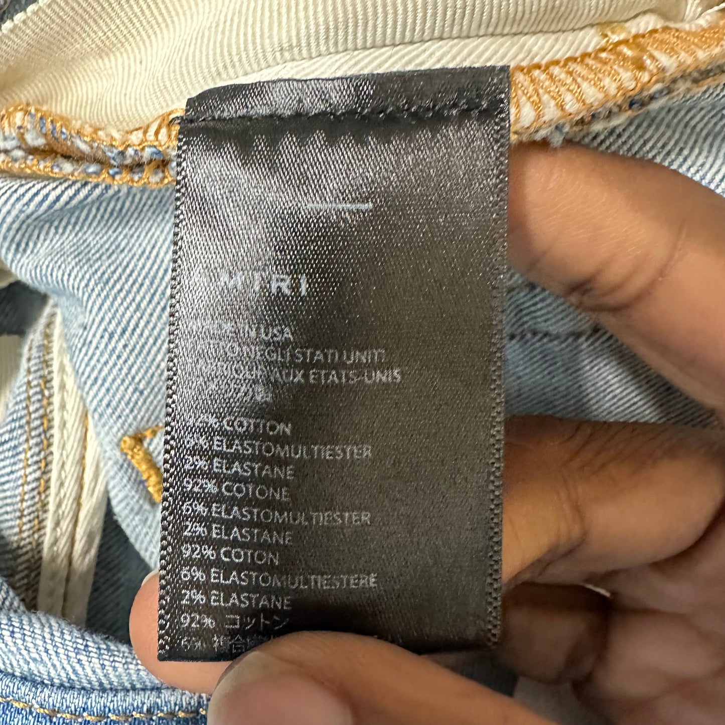 Amiri MX1 Marble Patch Blue Denim Jeans Sz 33