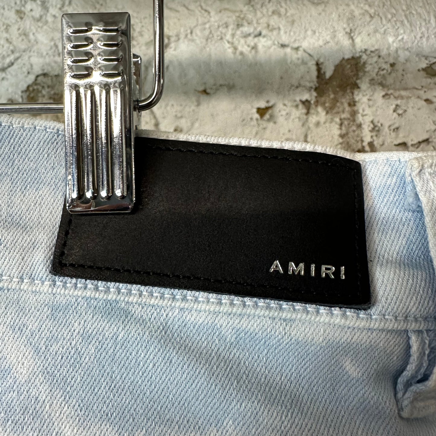 Amiri MX1 Blue Leather Mineral Wash Denim Jeans Sz 34