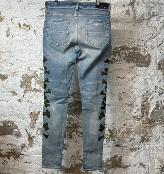 Amiri Camo Bones Blue Denim Jeans Sz 33