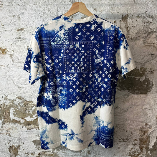 Louis Vuitton Blue Monogram Bandana White T-Shirt Sz XS