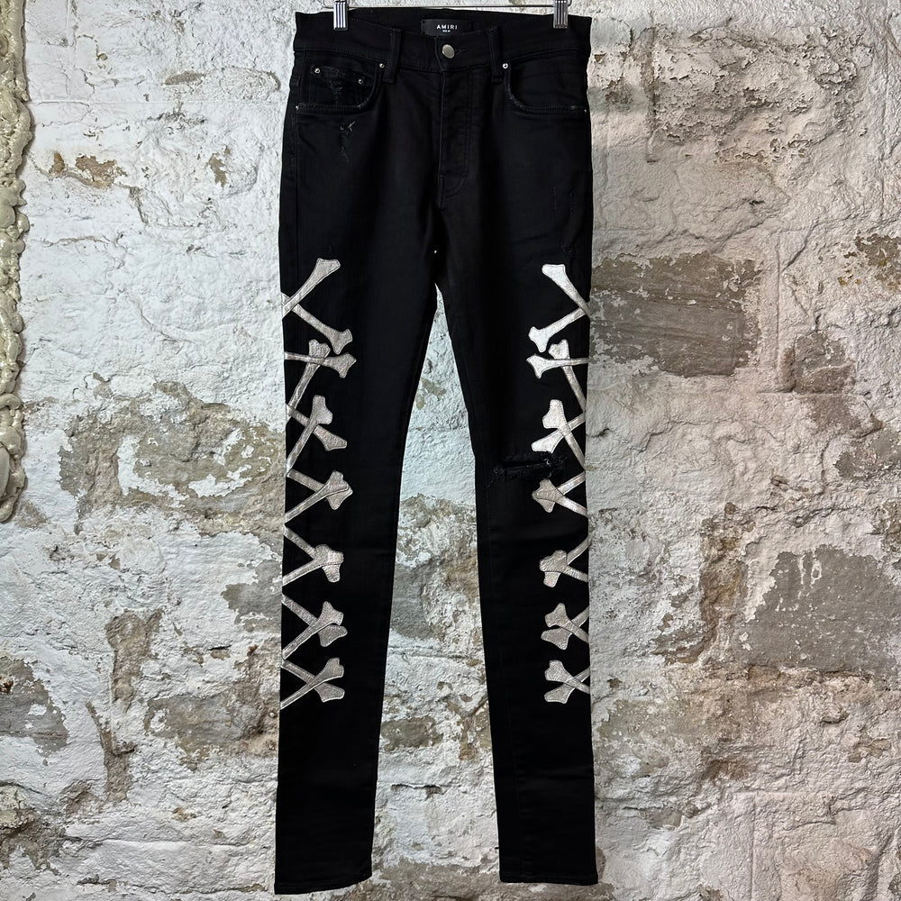 Amiri Silver Bones Black Denim Jeans Sz 29
