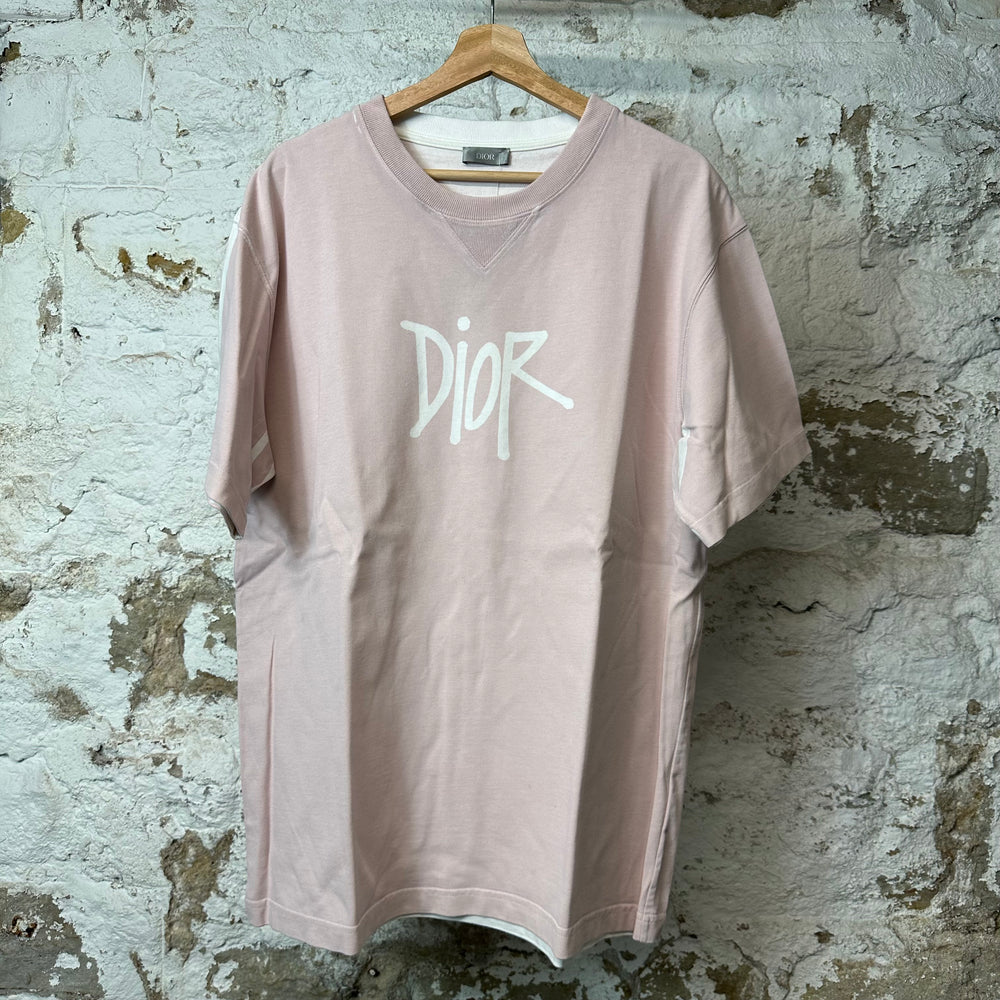 Dior Stussy Logo T-shirt Washed Pink Sz XXL