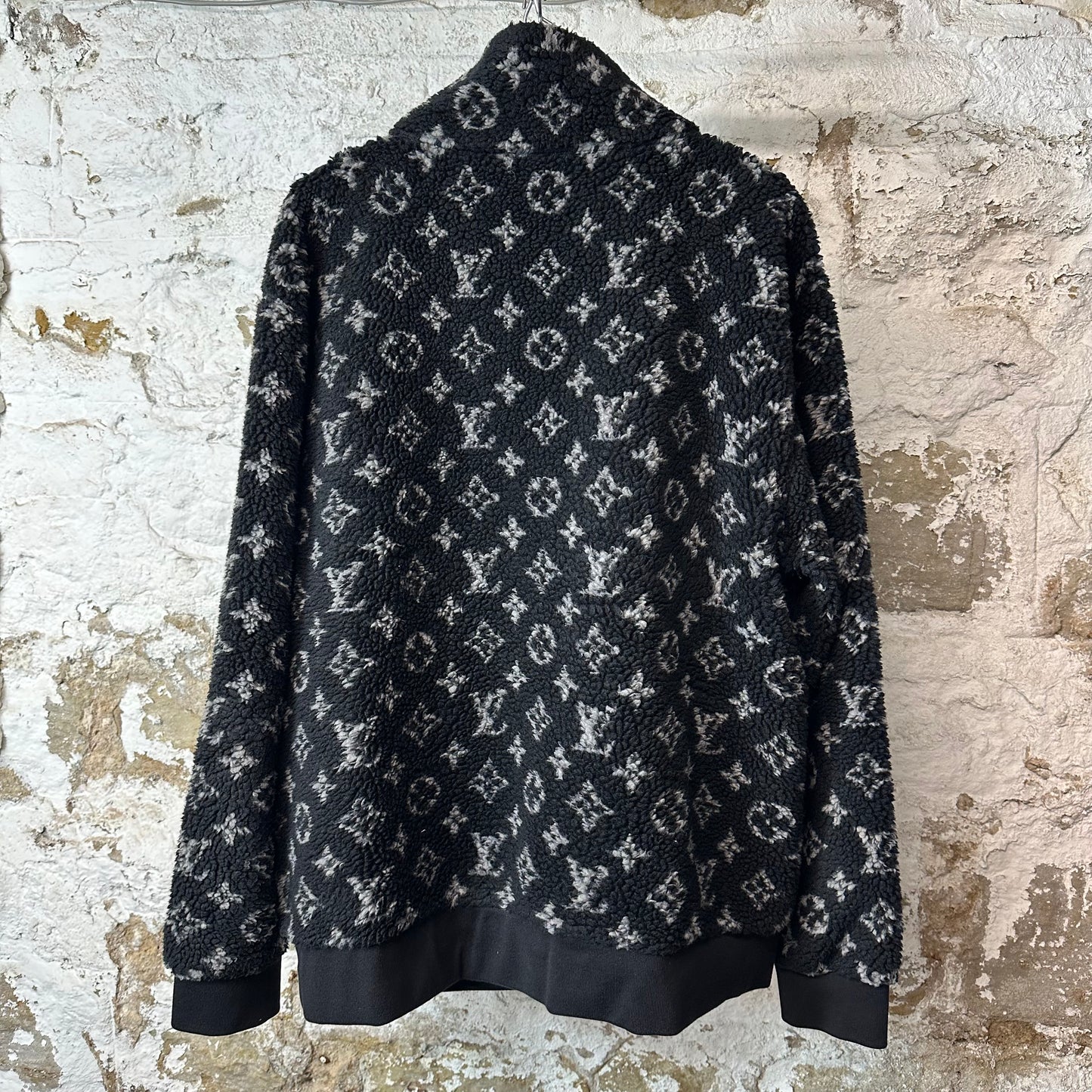Louis Vuitton White Monogram Black Fleece Jacket Sz XXL