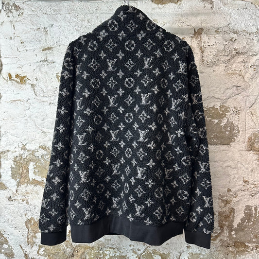 Louis Vuitton White Monogram Black Fleece Jacket Sz XXL
