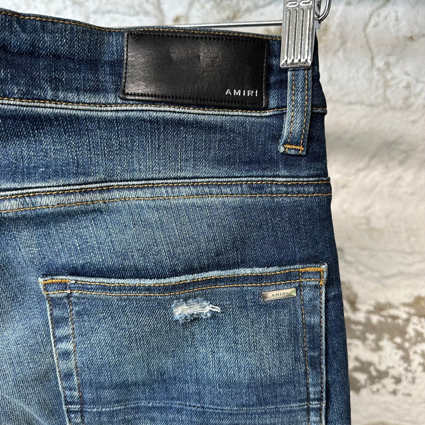 Amiri MX1 Blue Plaid Flannel Dark Blue Denim Jeans Sz 31