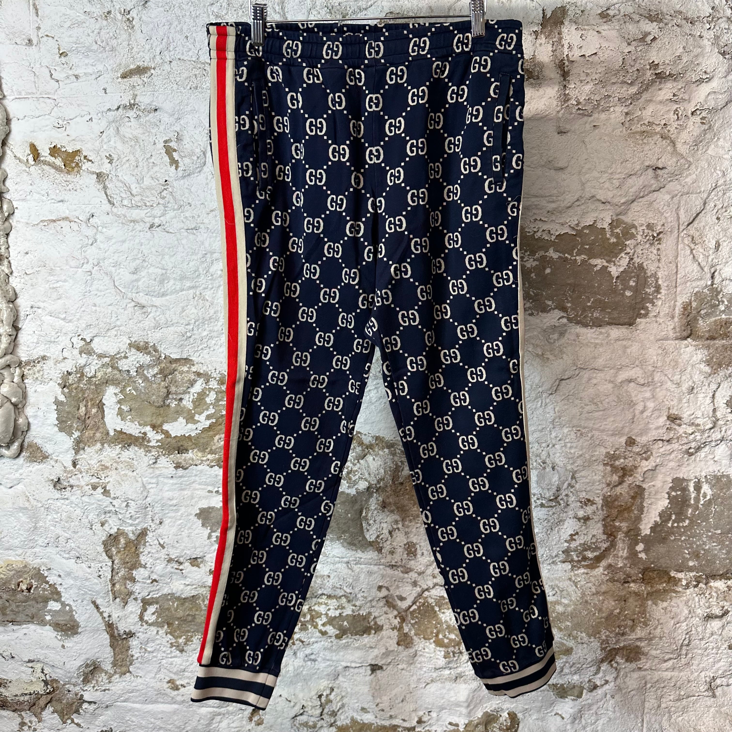 Gucci Navy GG Monogram Track Pants Sz L