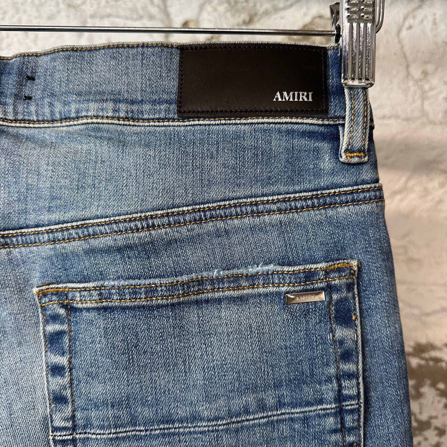 Amiri MX1 Black Leather Dark Blue Denim Jeans Sz 32 DS