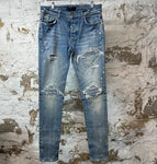 Amiri MX1 Denim Patch Paint Splatter Blue Denim Jeans Sz 32