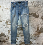 Amiri MX1 Denim Patch Paint Splatter Blue Denim Jeans Sz 32