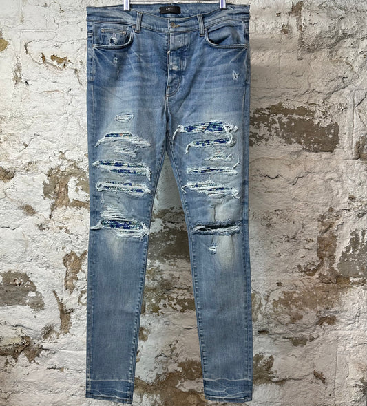 Amiri MX1 Indigo Paisley Blue Denim Jeans Sz 36