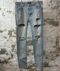 Amiri Plain Blue Distressed Denim Jeans Sz 34