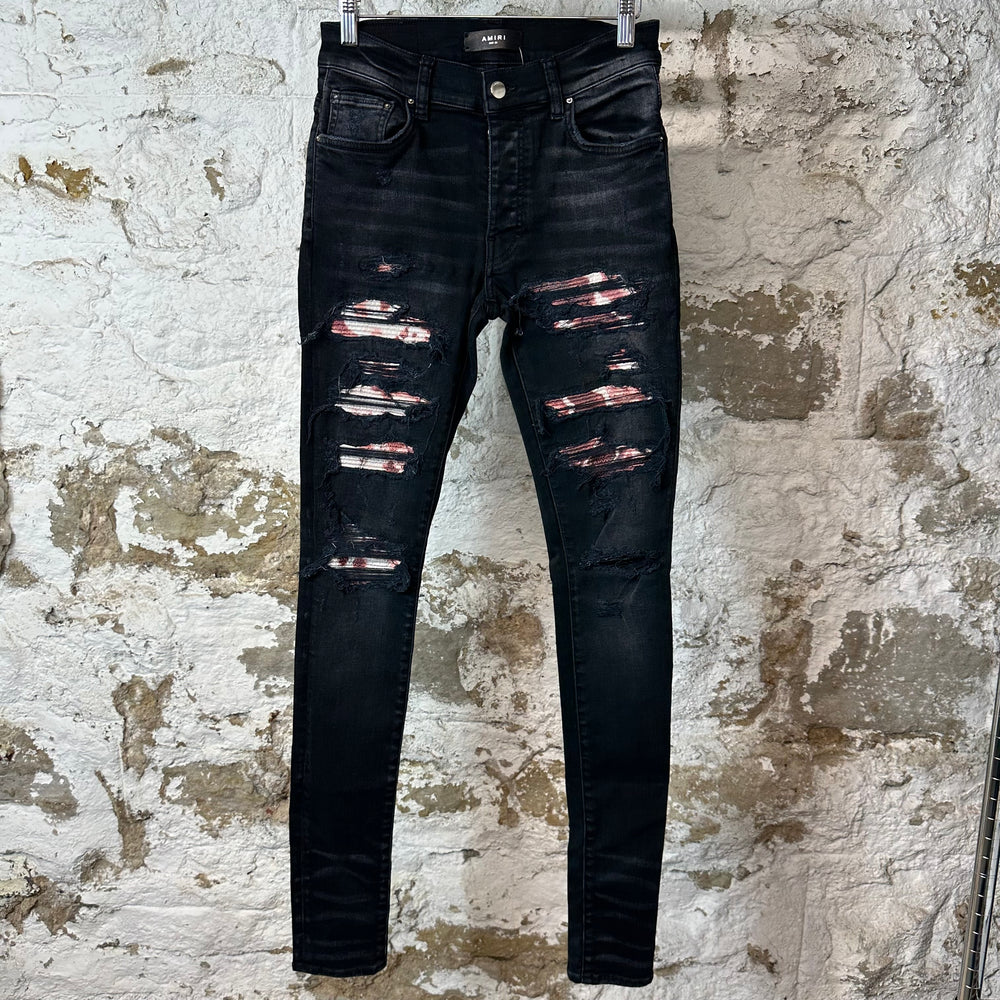 Amiri MX1 Red Tie Dye Black Denim Jeans Sz 28