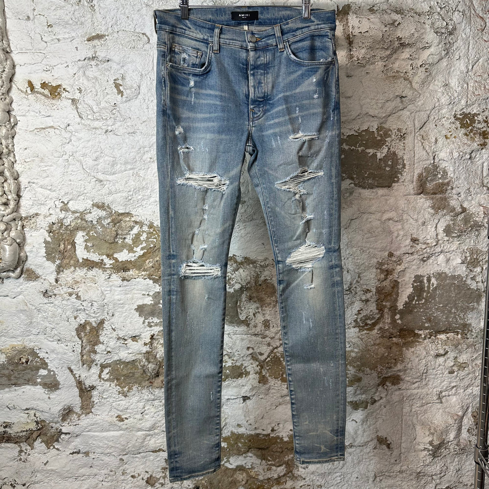 Amiri Plain Distressed Blue Denim Jeans Sz 32