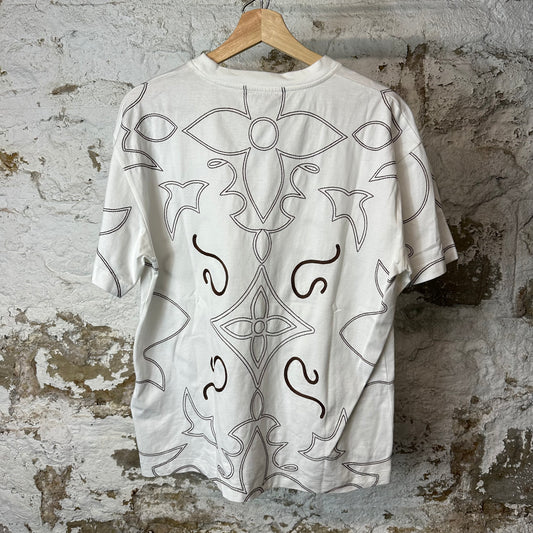 Louis Vuitton Brown Embroidered Monogram White T-Shirt Sz M