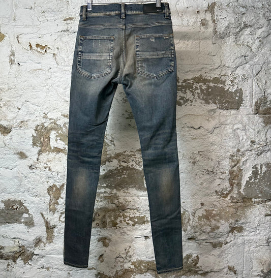 Amiri MX1 Plaid Dirty Blue Denim Jeans Sz 28