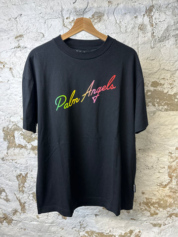 Palm Angels Rainbow Script Spell T-shirt Black Sz L