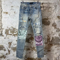 Amiri MX1 Multicolor Paisley Patches Blue Denim Jeans Sz 31