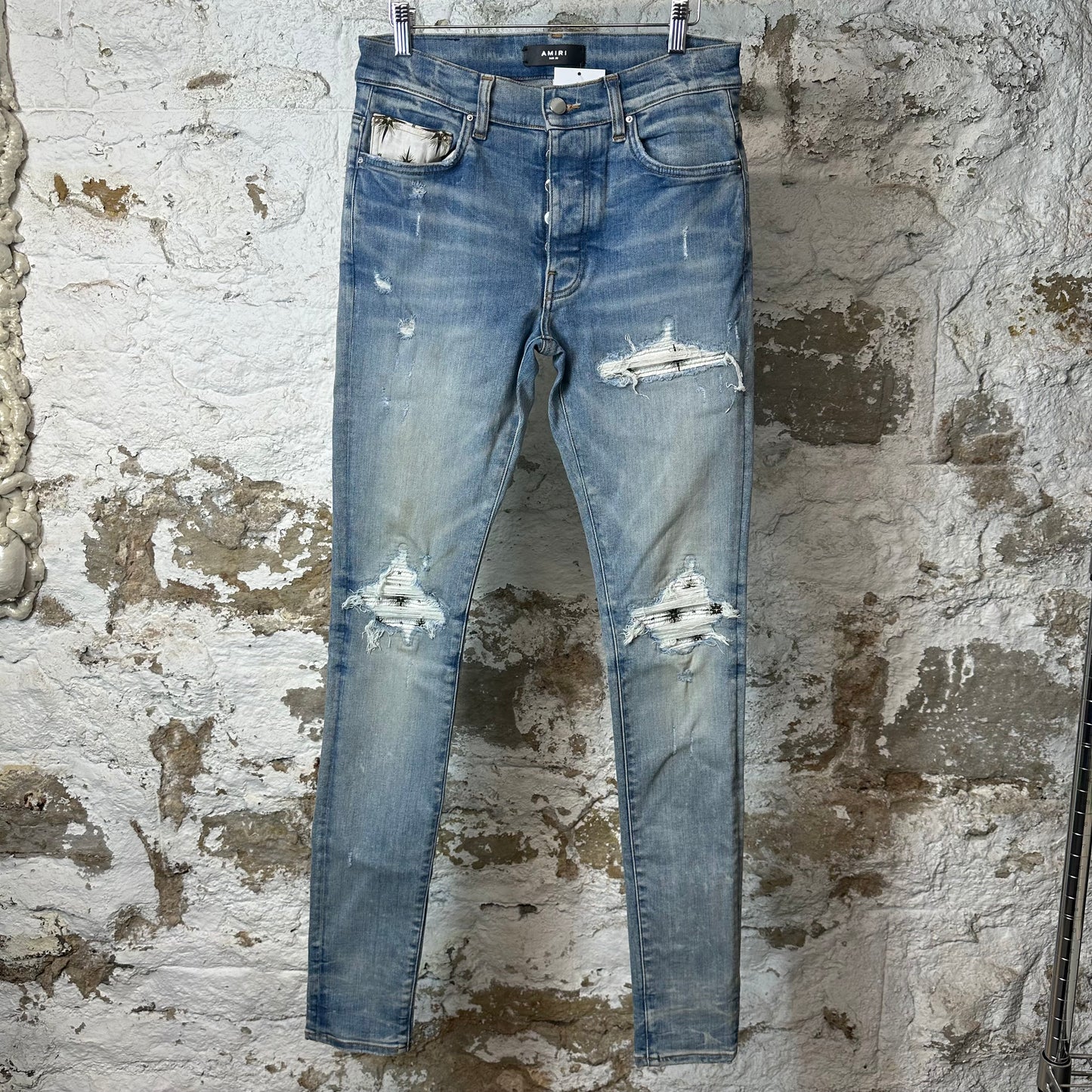Amiri MX1 White Starburst Blue Denim Jeans Sz 30