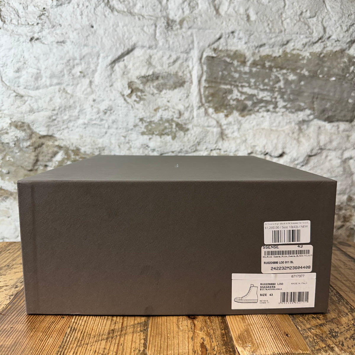 Rick Owens High Black Milk Sneaker Sz 10 (43) DS