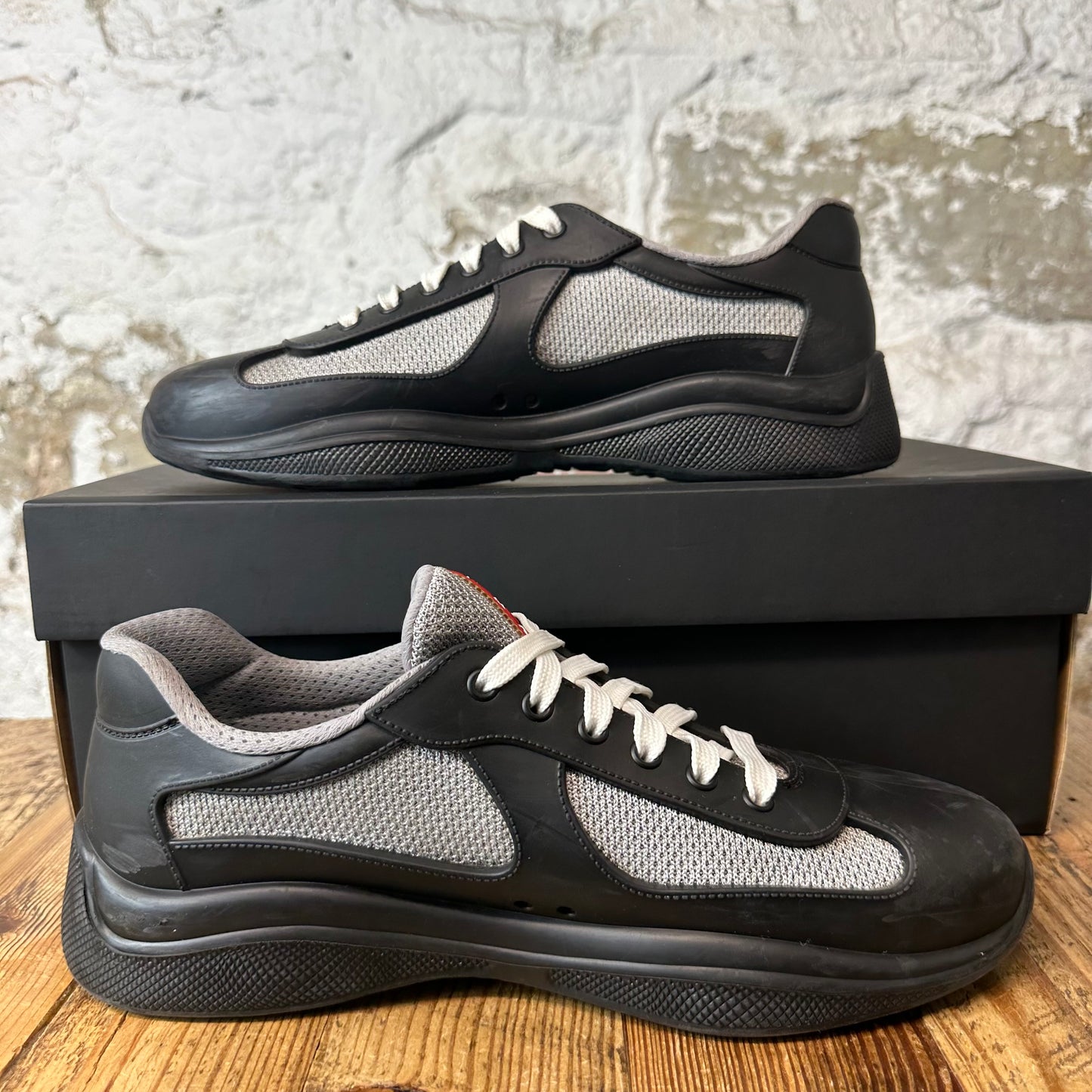 Prada Americas Cup Black Rubber Grey Sneaker Sz 9 (42)