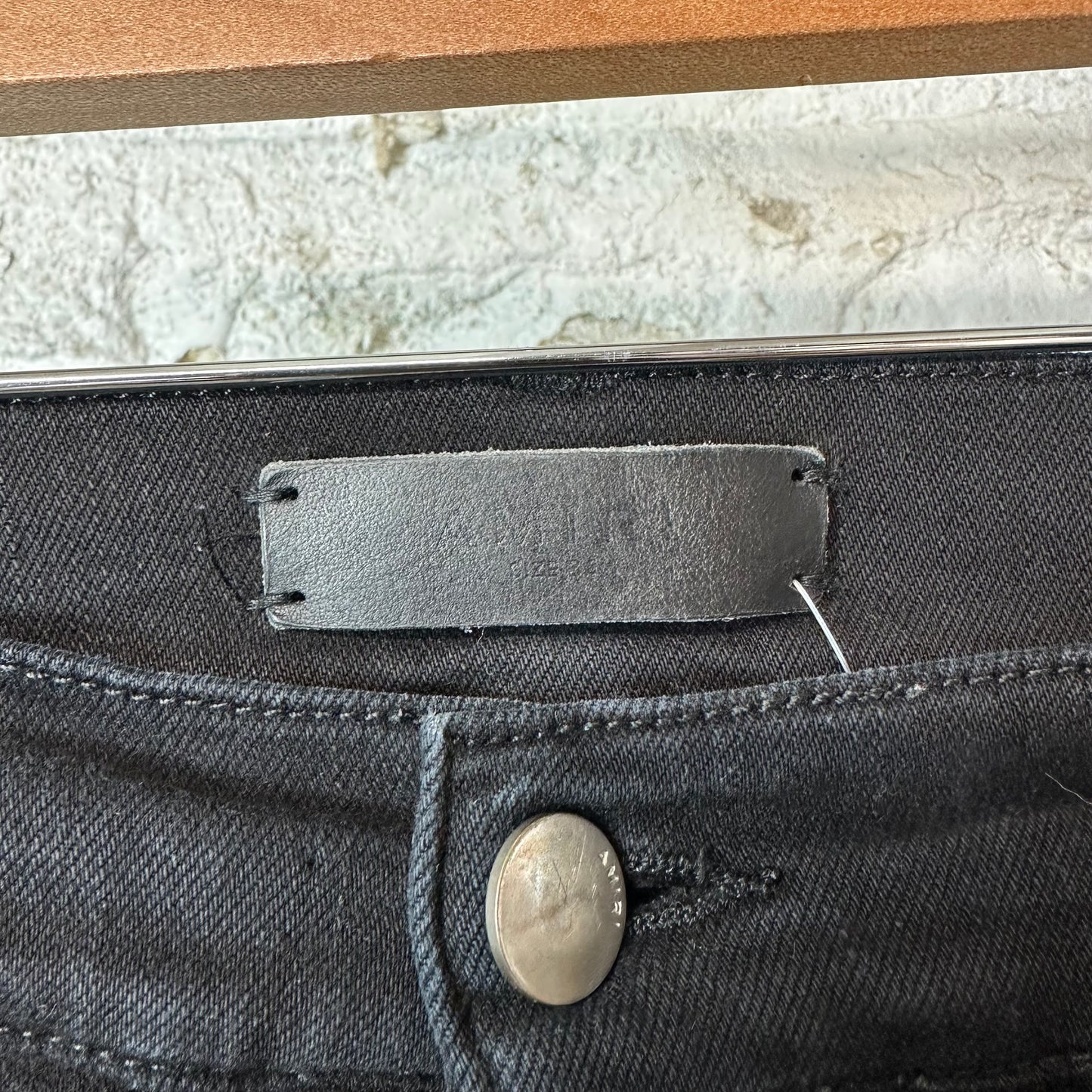 Amiri MX1 Black Leather Black Denim Jeans Sz 36