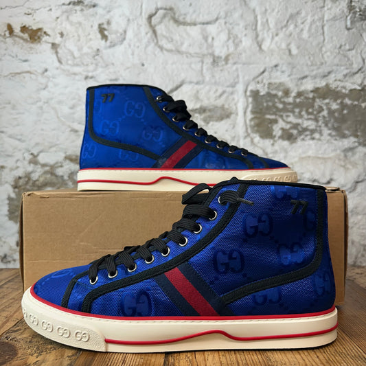 Gucci High Tennis 1977 Blue GG Monogram Nylon Sneaker Sz 9.5