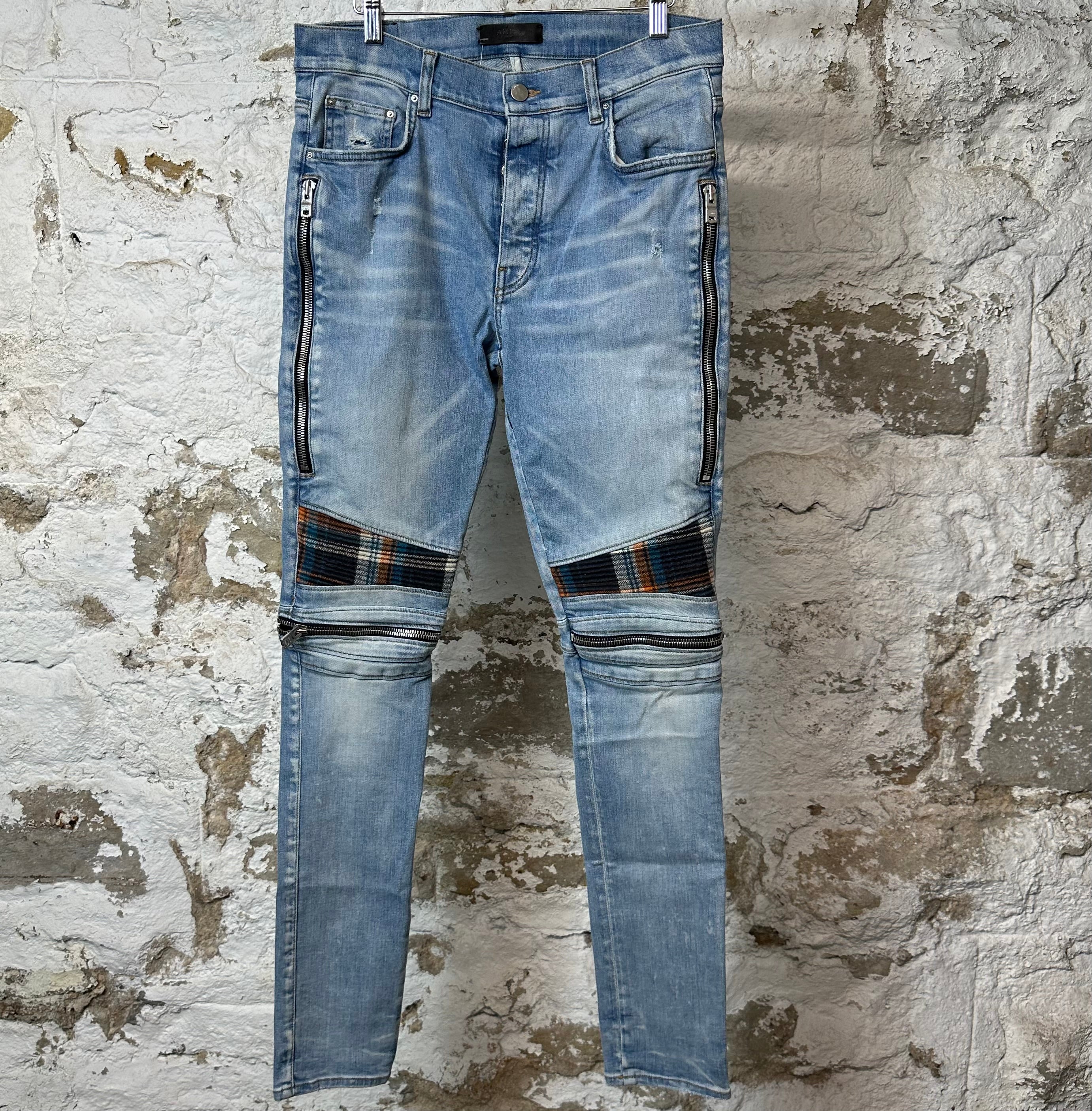 Amiri MX2 Multicolor Flannel Blue Denim Jeans Sz 32