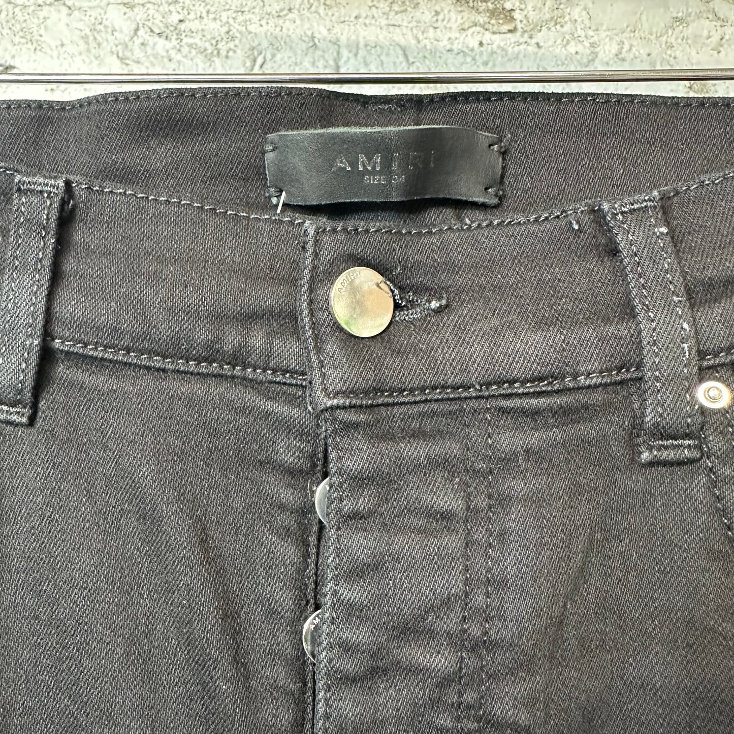 Amiri Knee Hole Plain Black Denim Jeans Sz 34
