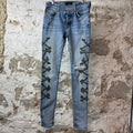 Amiri Green Camo Bones Blue Denim Jeans Sz 30