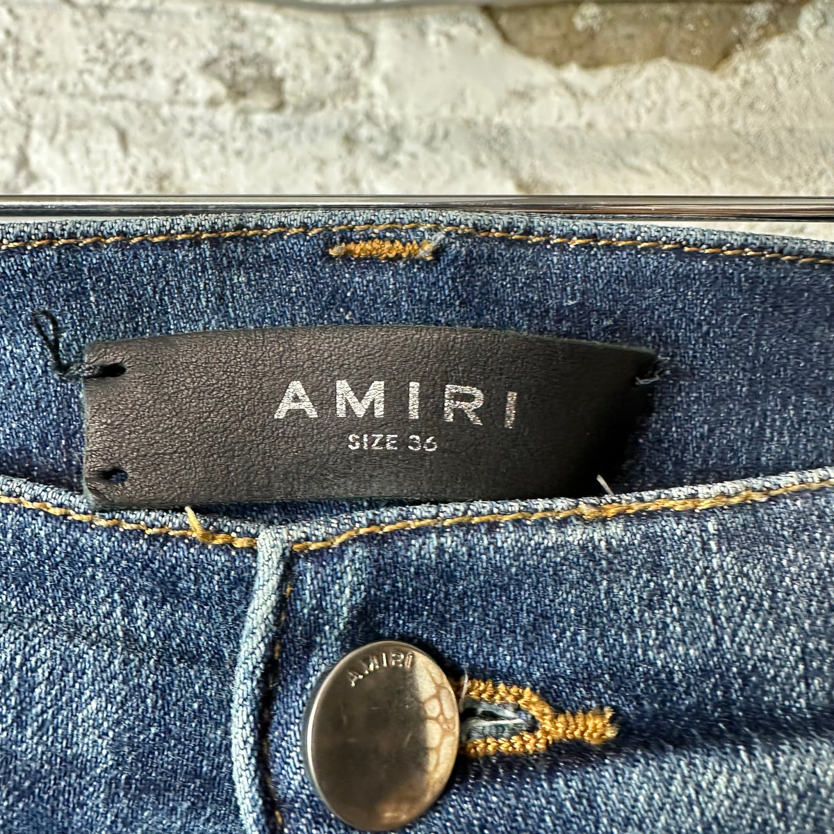 Amiri Purple Old English Spell Dark Blue Denim Jeans Sz 36