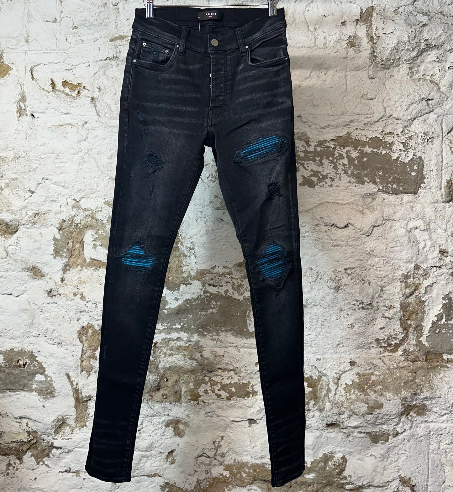 Amiri MX1 Cracked Blue Black Denim Jeans Sz 28
