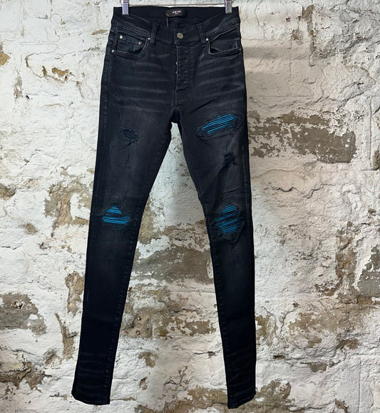 Amiri MX1 Cracked Blue Black Denim Jeans Sz 28