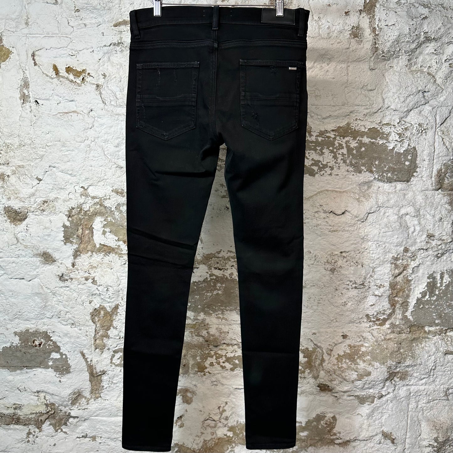 Amiri MX1 Black Leather Black Denim Jeans Sz 32