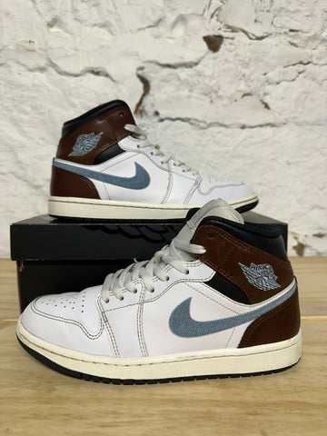 Air Jordan 1 Mid Brown Blue Grey Sz 8