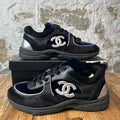 Chanel Silver CC Black Navy Velour Sneaker Sz 8.5 (41.5)