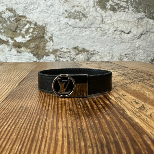 Louis Vuitton Silver Clip Black Bracelet Sz 19