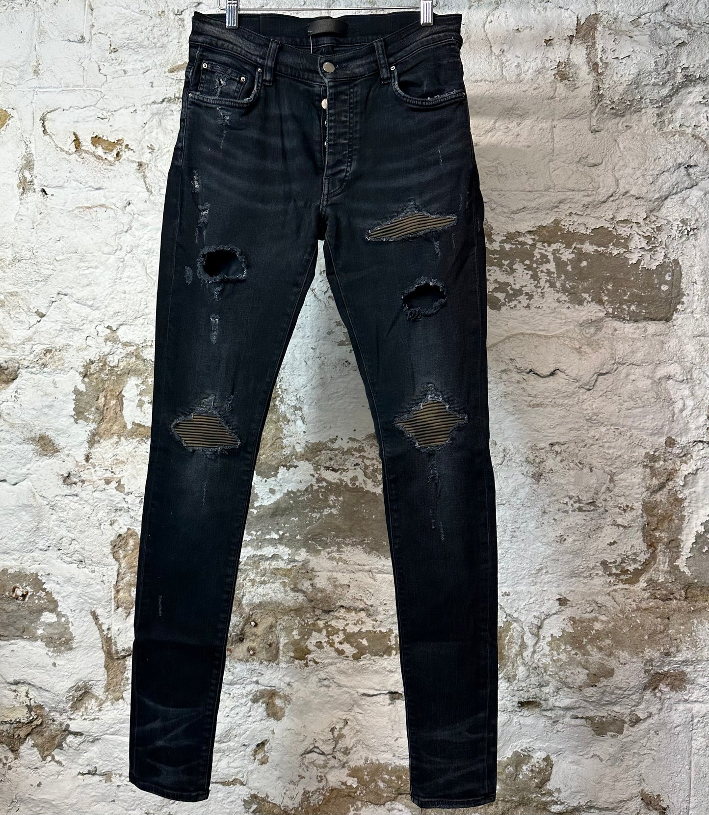 Amiri MX1 Camo Patch Black Deniim Jeans Sz 30