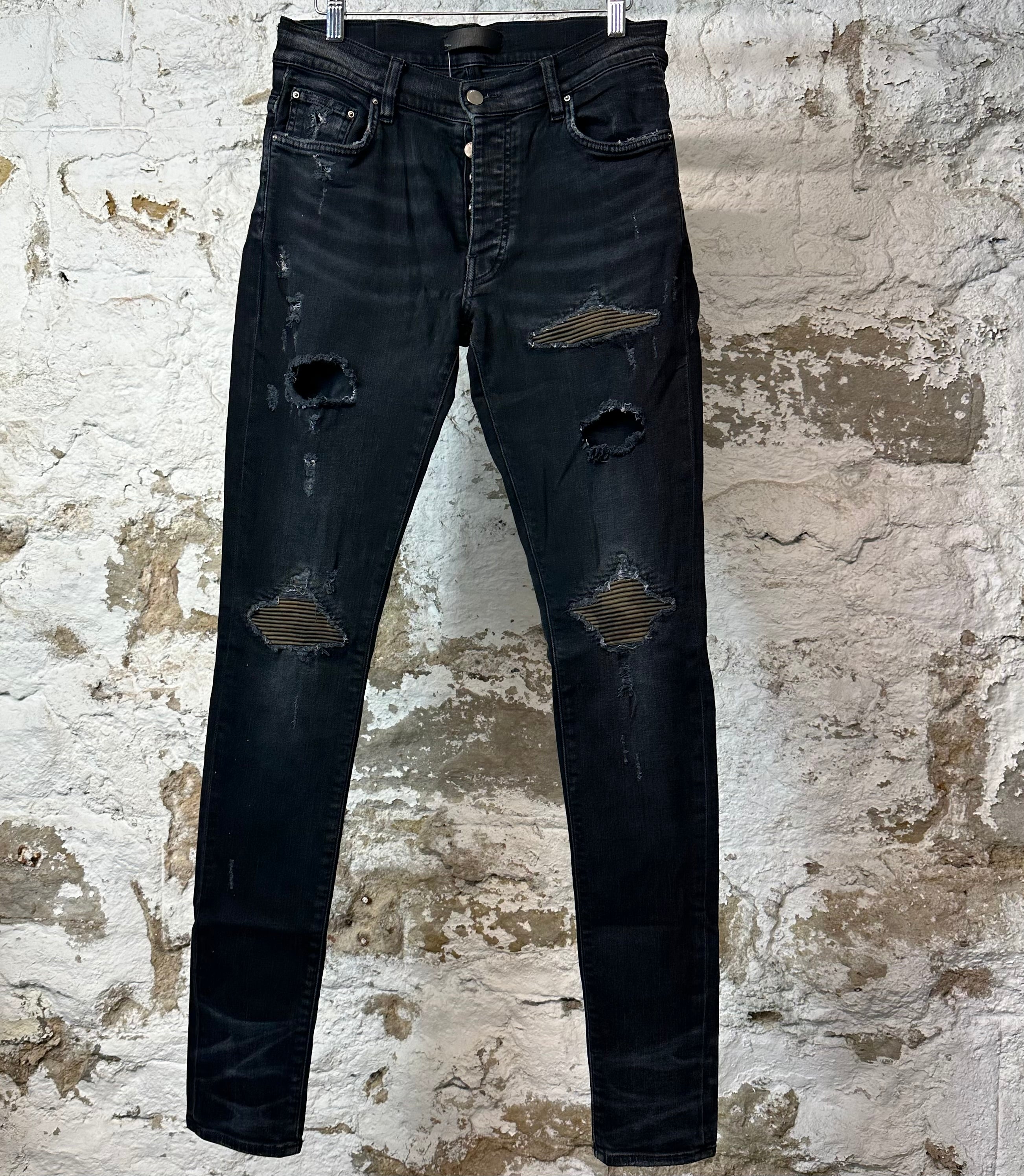 Amiri MX1 Camo Patch Black Deniim Jeans Sz 30