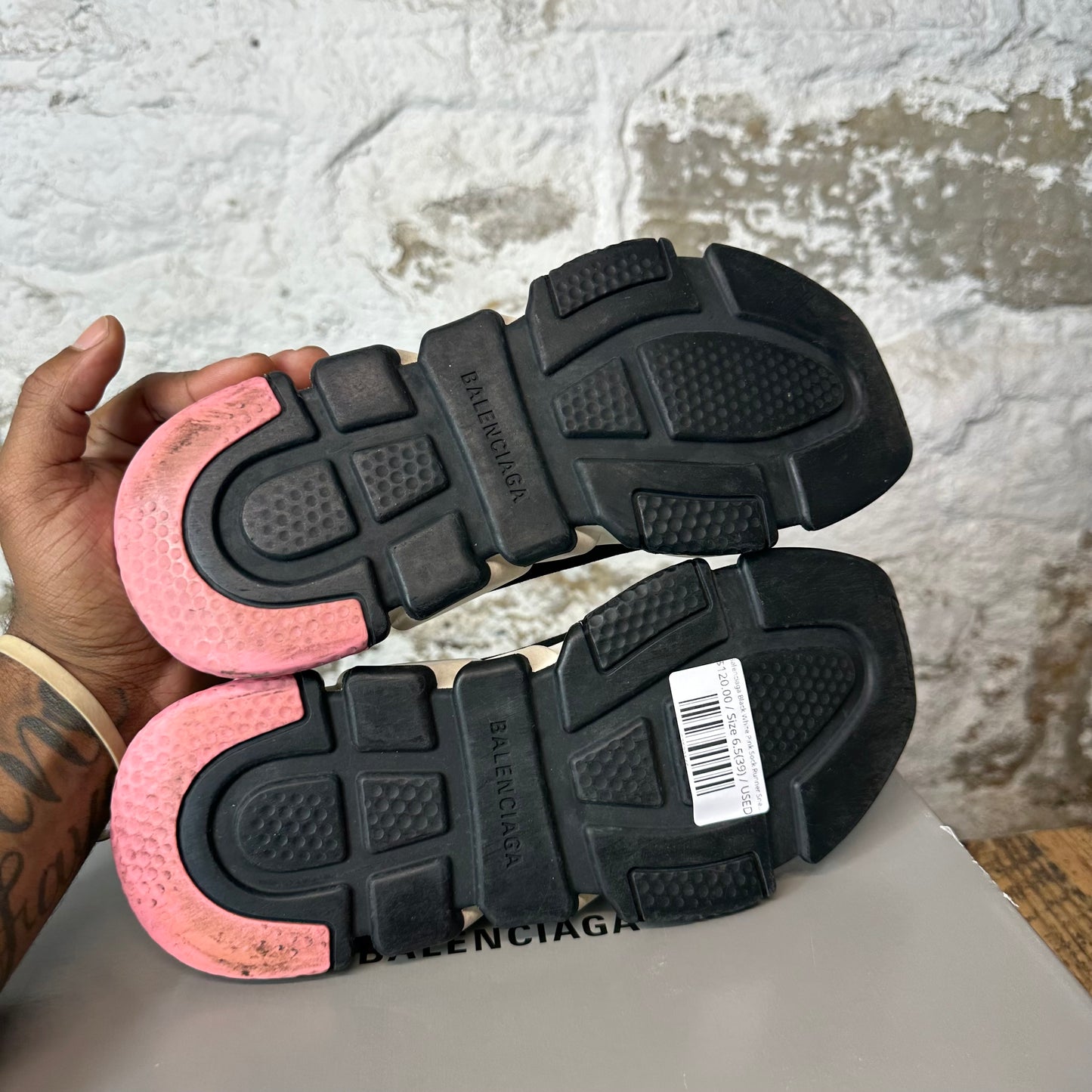Balenciaga Black White Pink Sock Runner Sneaker Sz 6.5 (39)