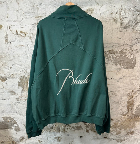 Rhude Cursive Spell Green 1/4 Zip Sweater Sz XXL