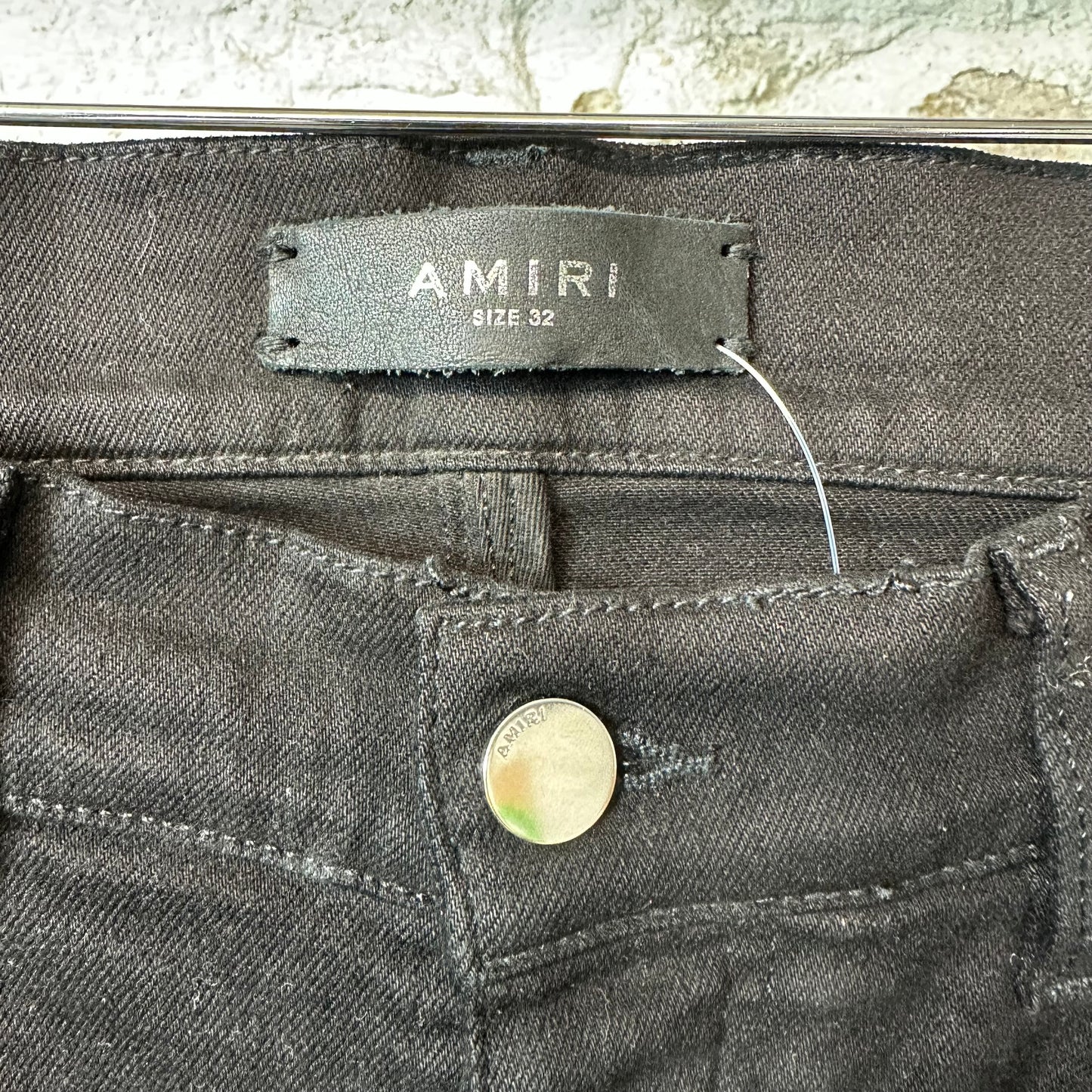 Amiri MX1 Black Leather Black Denim Jeans Sz 32